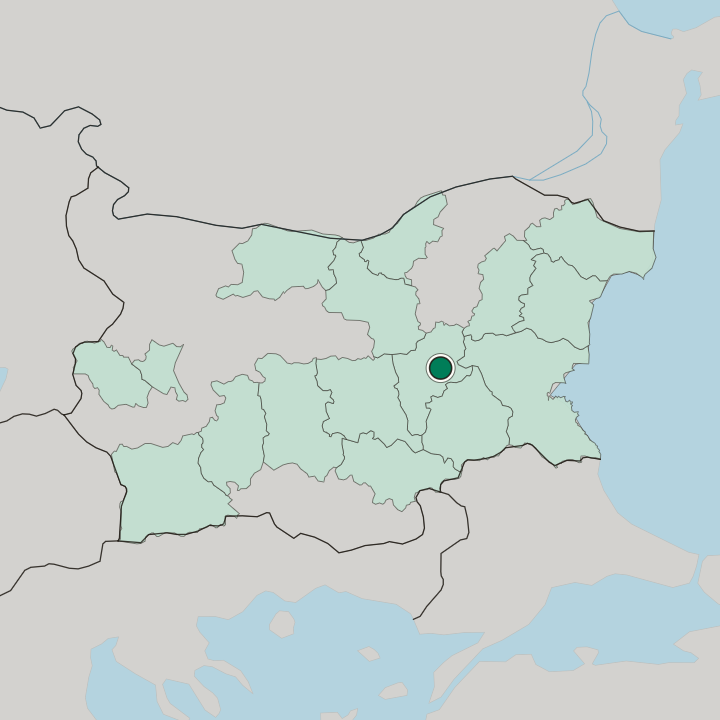Map showing Sliven — In Bulgaria