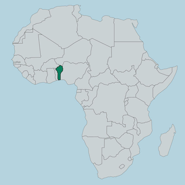 Map showing Benin — In Africa
