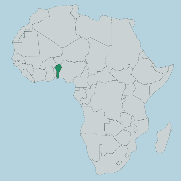 Map showing Benin — In Africa