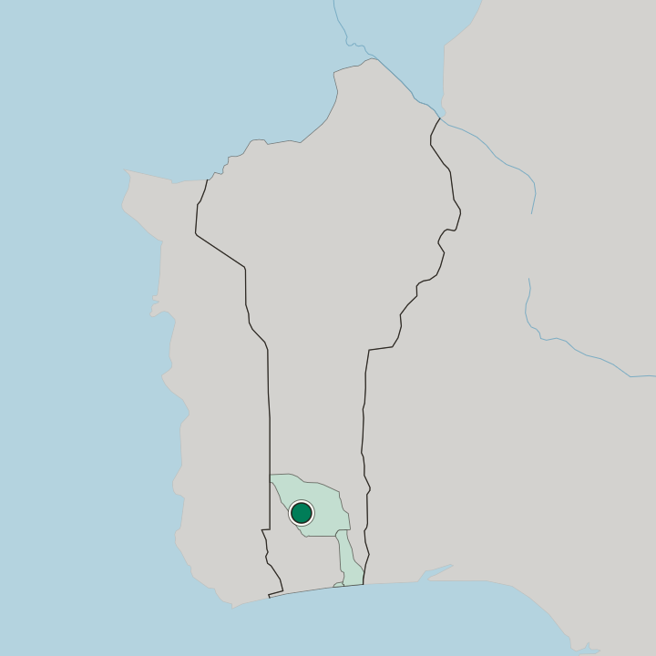Map showing Abomey — In Benin