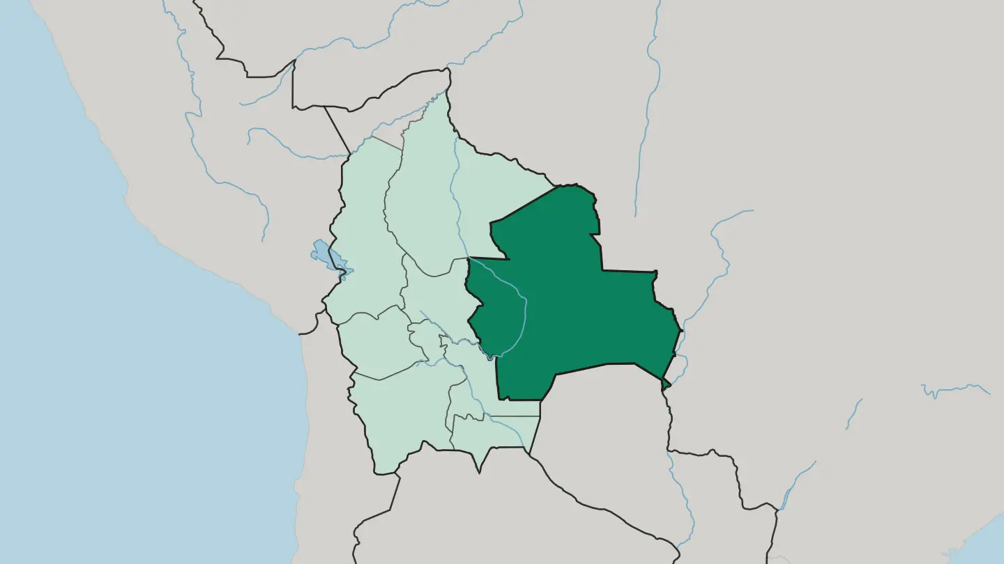 Map of Departamento de Santa Cruz in Bolivia