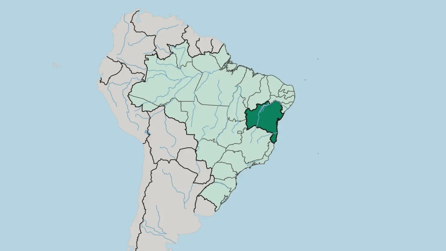 Map of Bahia in Brazil