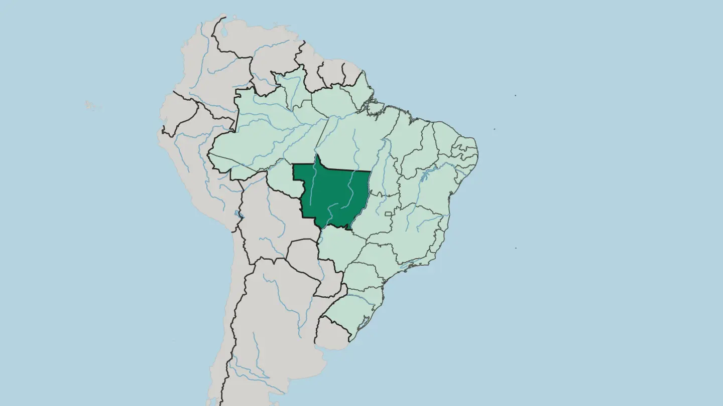 Map of Mato Grosso in Brazil