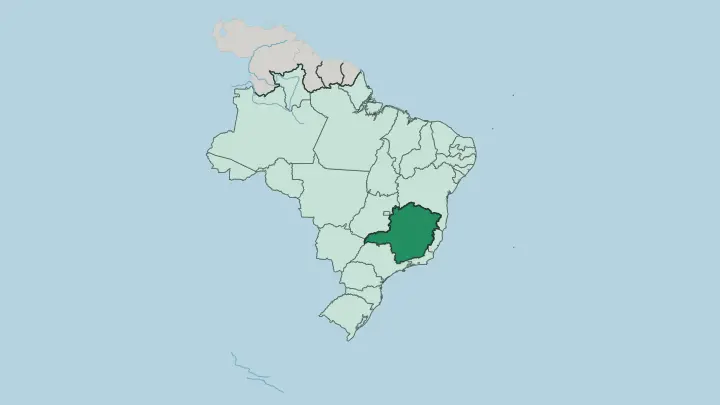 Map of Minas Gerais in Brazil