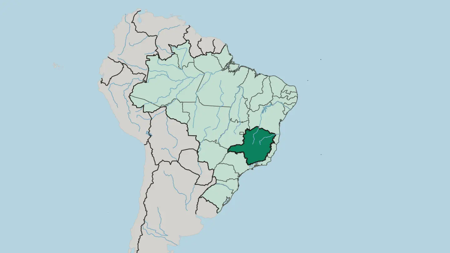 Map of Minas Gerais in Brazil