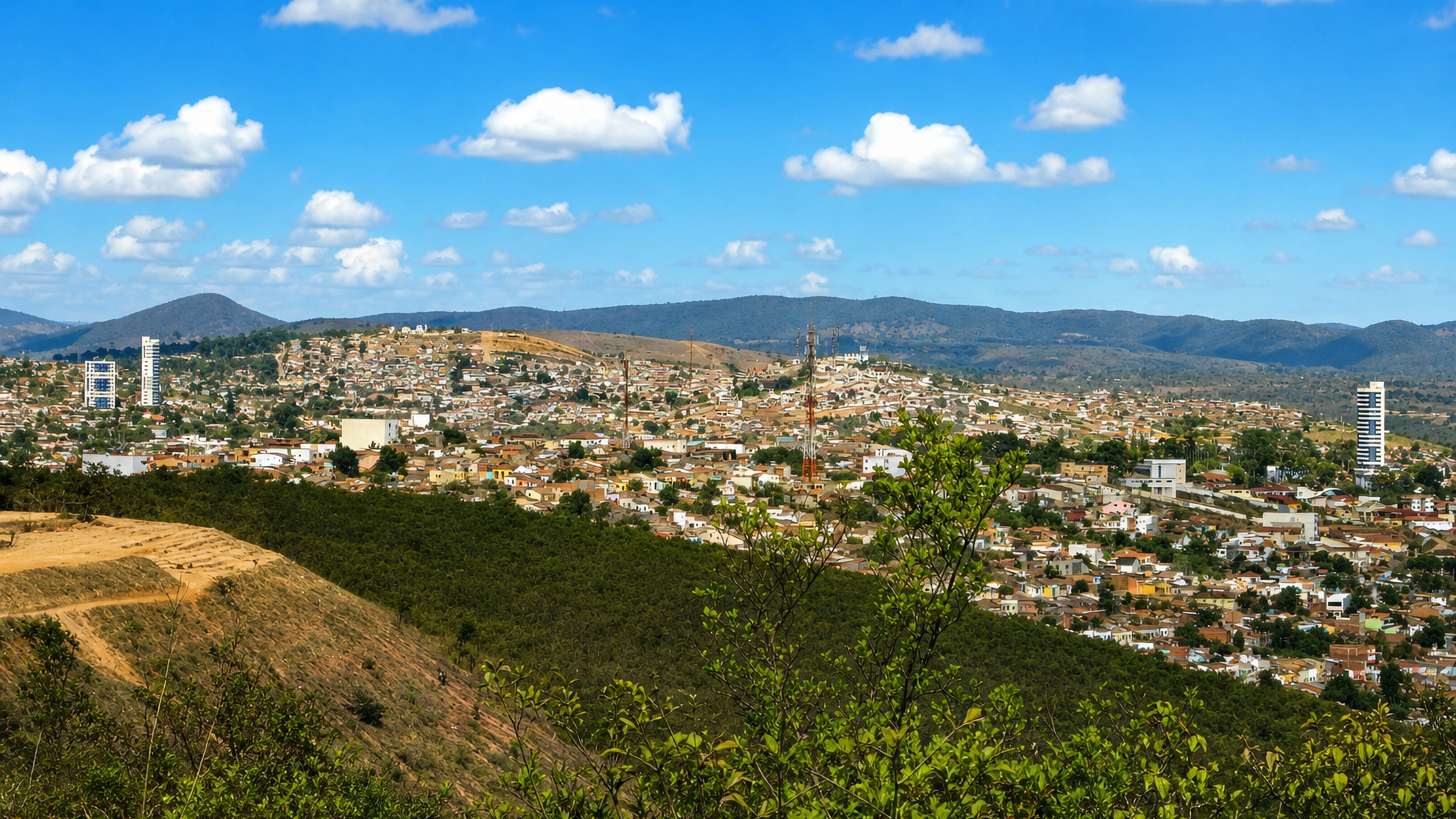 Garanhuns spread over the green highland hills of Pernambuco's agreste, with a few towers above low houses.