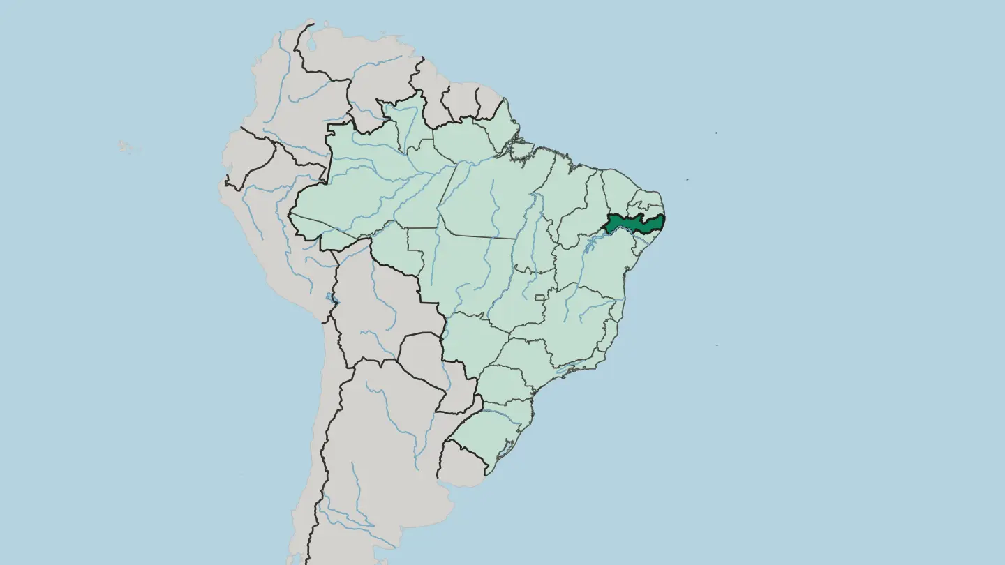 Map of Pernambuco in Brazil