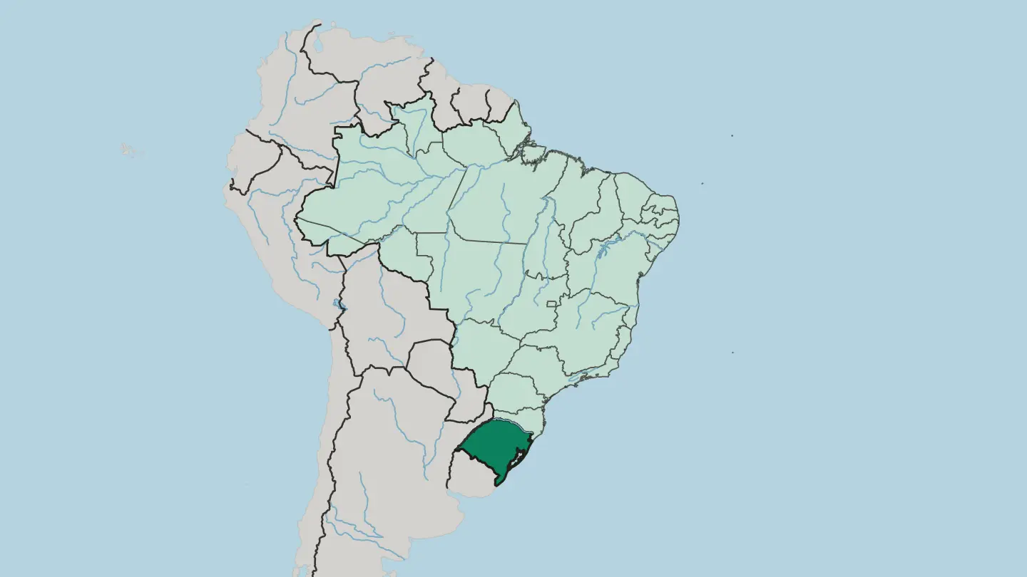 Map of Rio Grande do Sul in Brazil