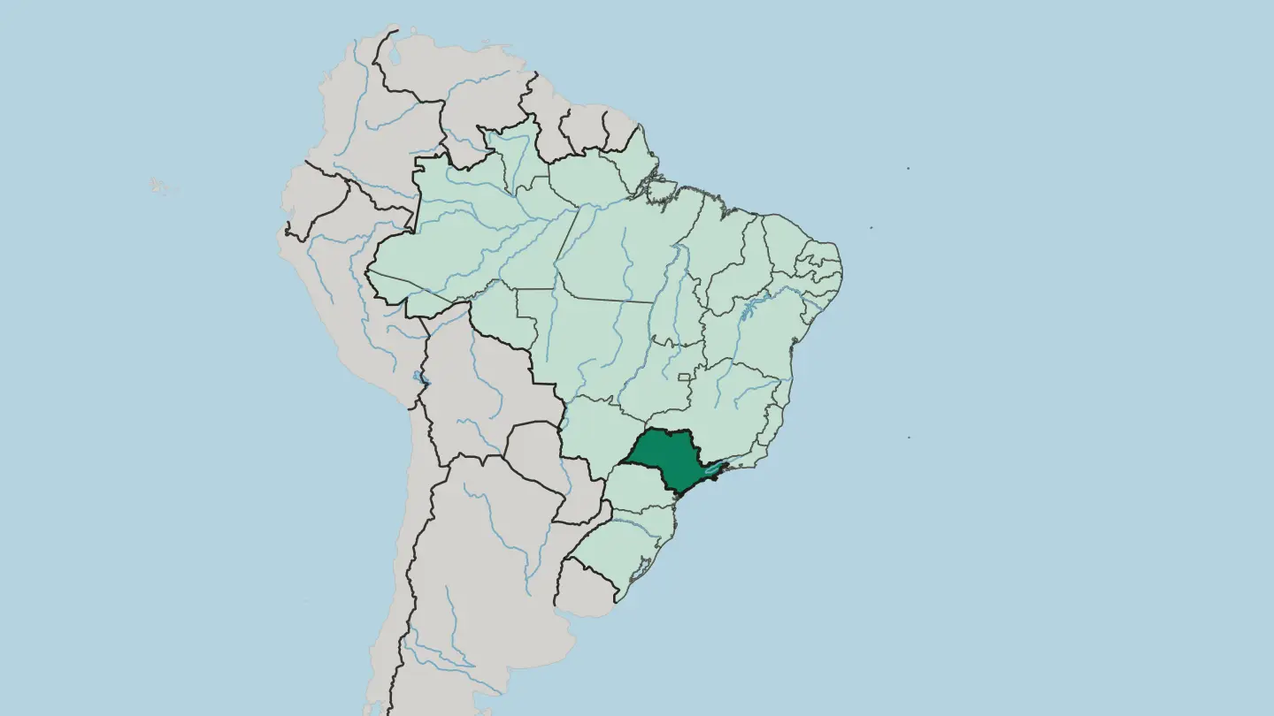 Map of São Paulo in Brazil