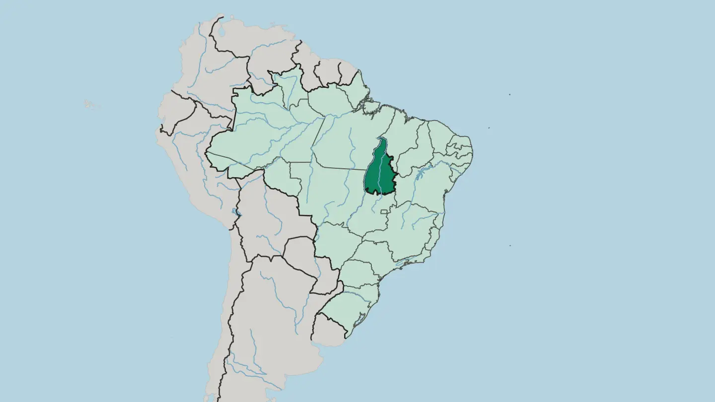 Map of Tocantins in Brazil