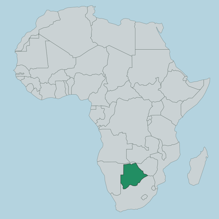 Map showing Botswana — In Africa