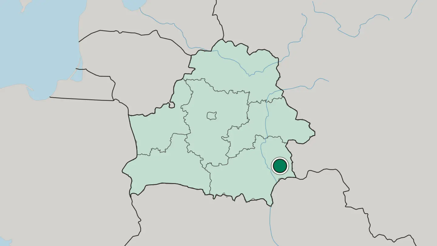 Map of Homyel' in Belarus