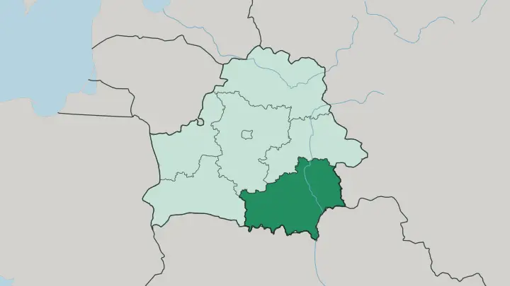 Map of Homyel’ Voblasc’ in Belarus