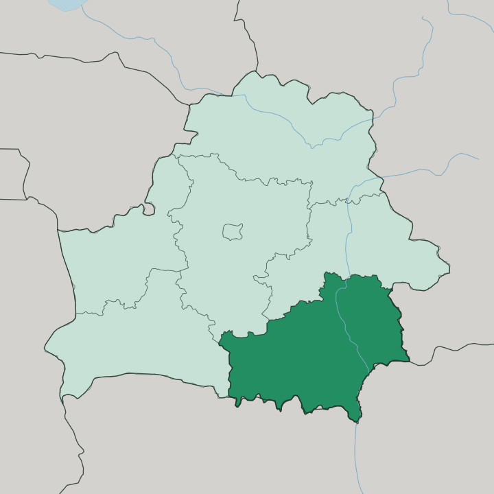 Map showing Homyel’ Voblasc’ — In Belarus