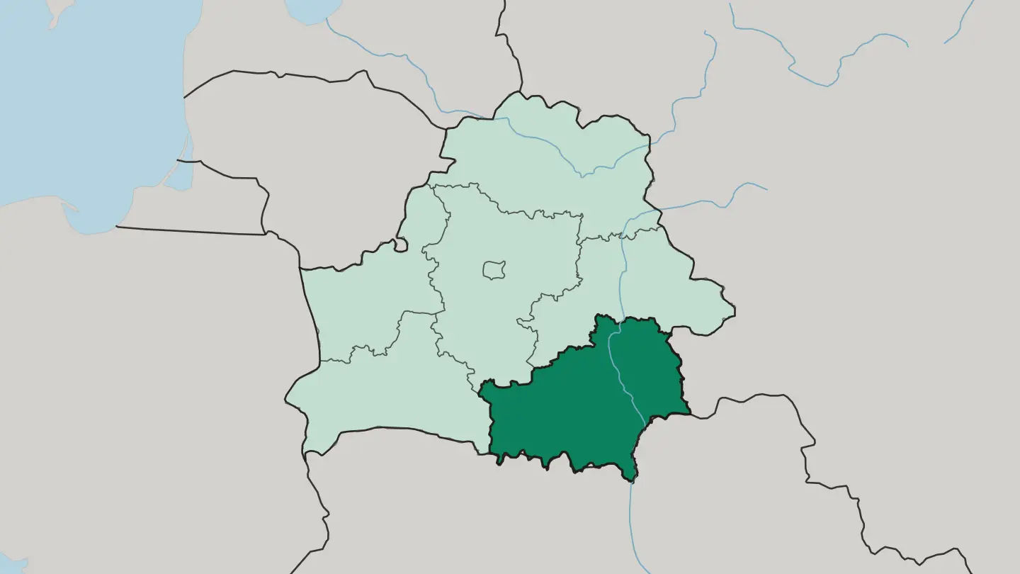 Map of Homyel’ Voblasc’ in Belarus