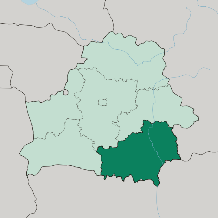 Map showing Homyel’ Voblasc’ — In Belarus