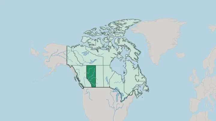 Map of Alberta in Canada
