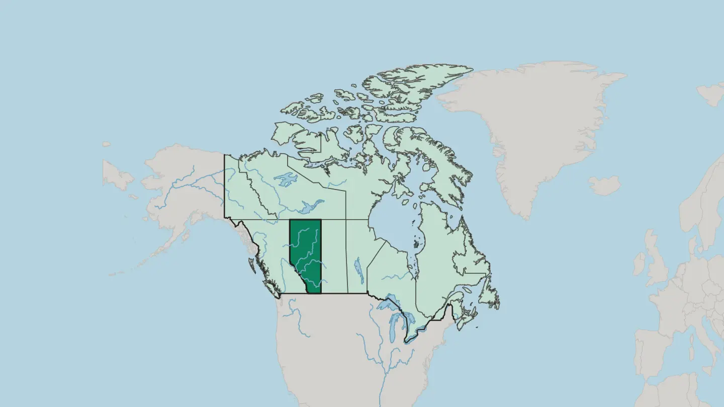 Map of Alberta in Canada