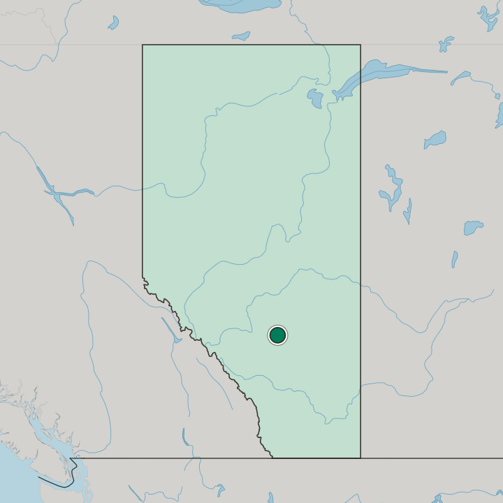 Map showing Red Deer — In Alberta