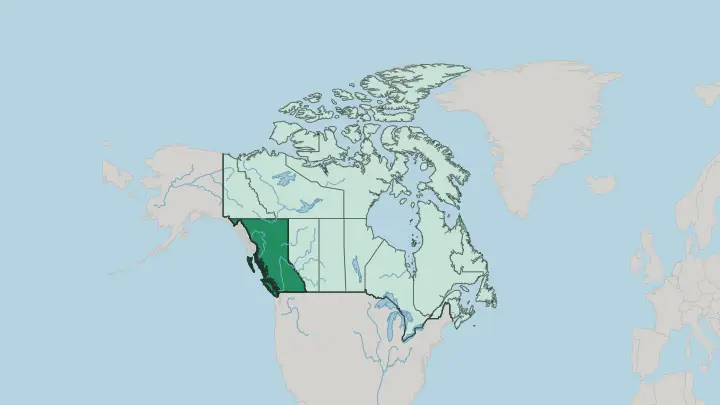Map of British Columbia in Canada
