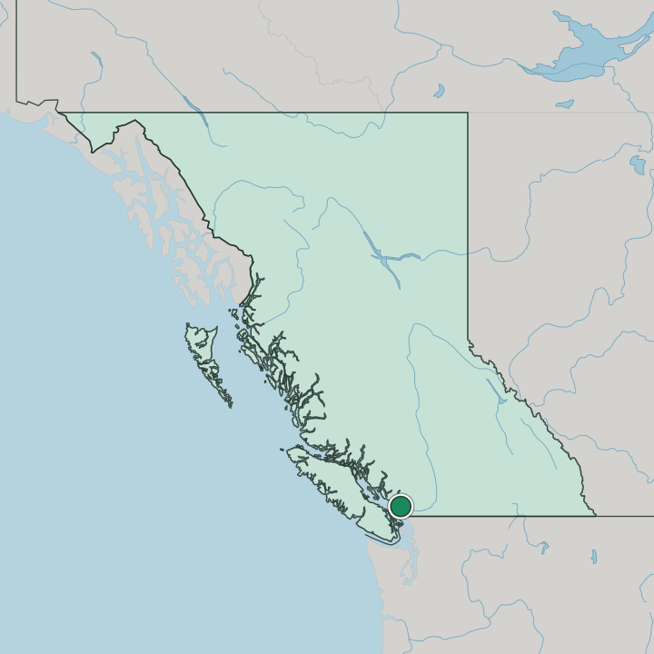 Map showing Vancouver — In British Columbia