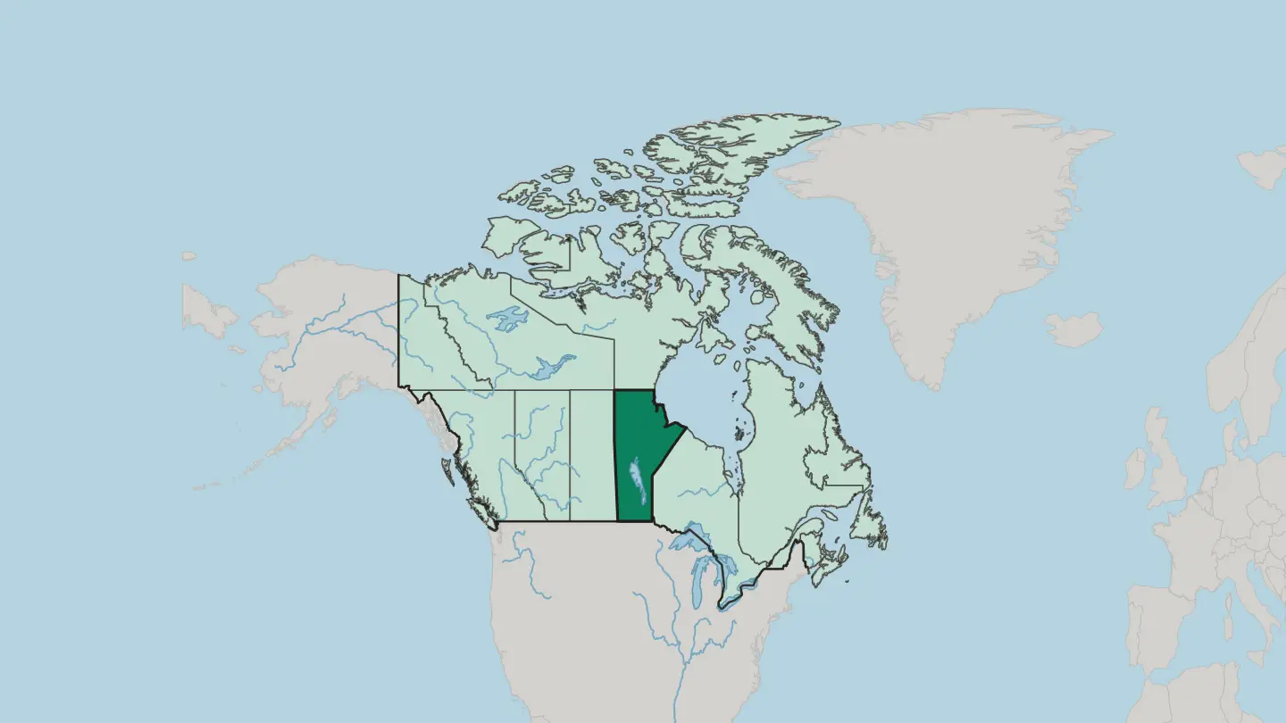 Map of Manitoba in Canada