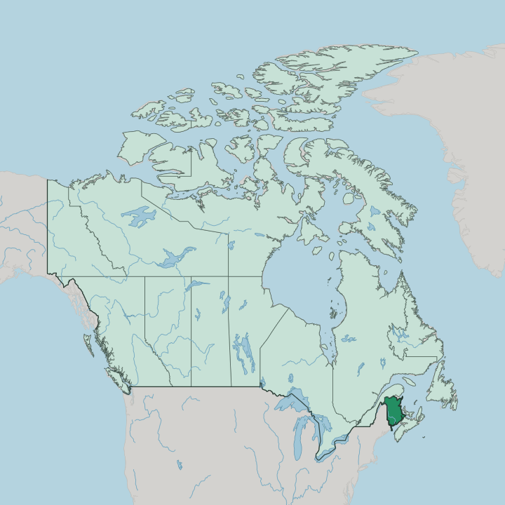 Map showing New Brunswick/Nouveau-Brunswick — In Canada