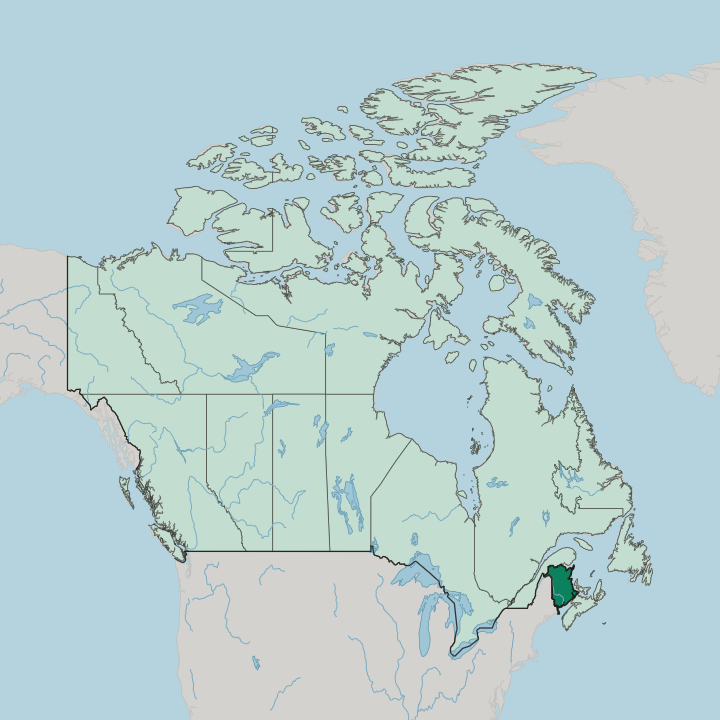 Map showing New Brunswick/Nouveau-Brunswick — In Canada
