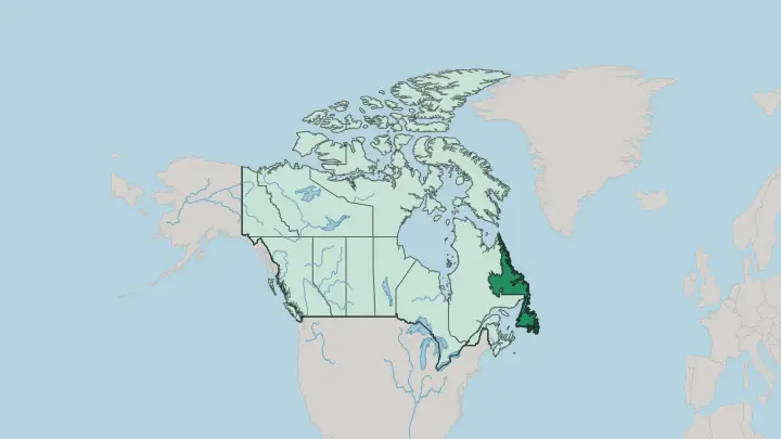 Map of Newfoundland and Labrador in Canada