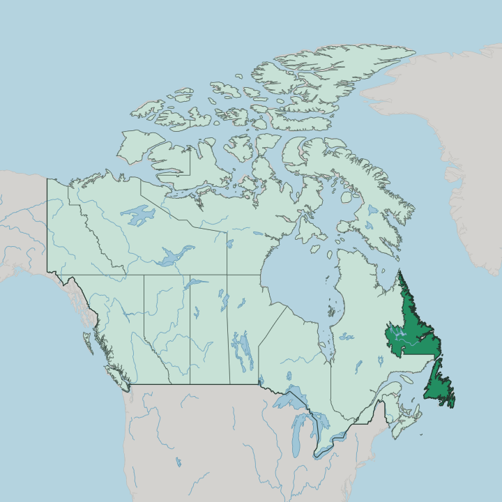 Map showing Newfoundland and Labrador — In Canada