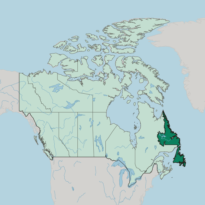 Map showing Newfoundland and Labrador — In Canada