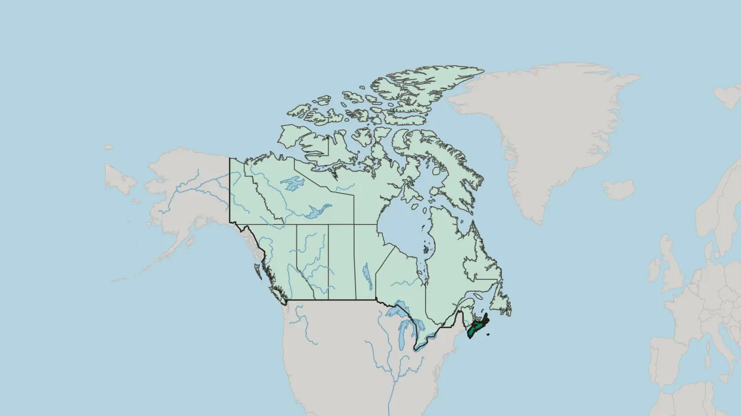 Map of Nova Scotia in Canada