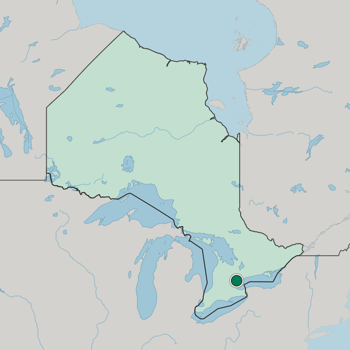 Map showing Brampton — In Ontario