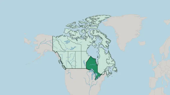 Map of Ontario in Canada