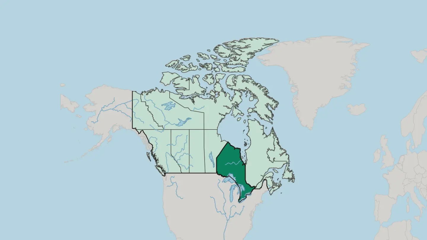 Map of Ontario in Canada