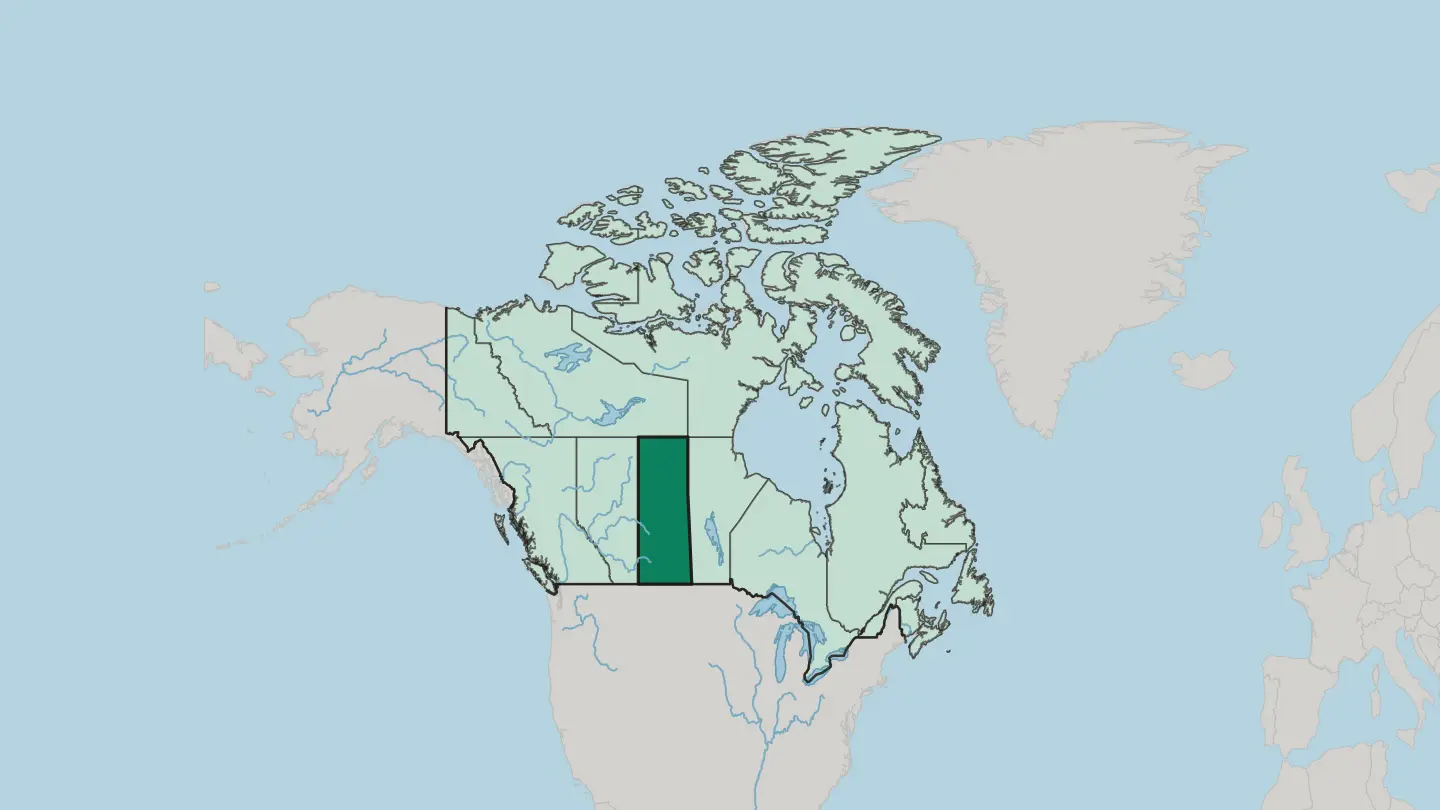 Map of Saskatchewan in Canada