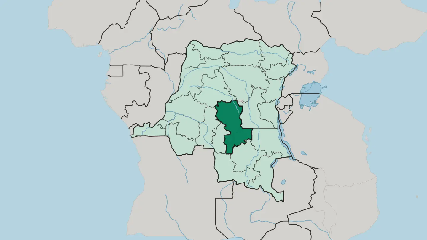 Map of East Kasai in Democratic Republic of the Congo