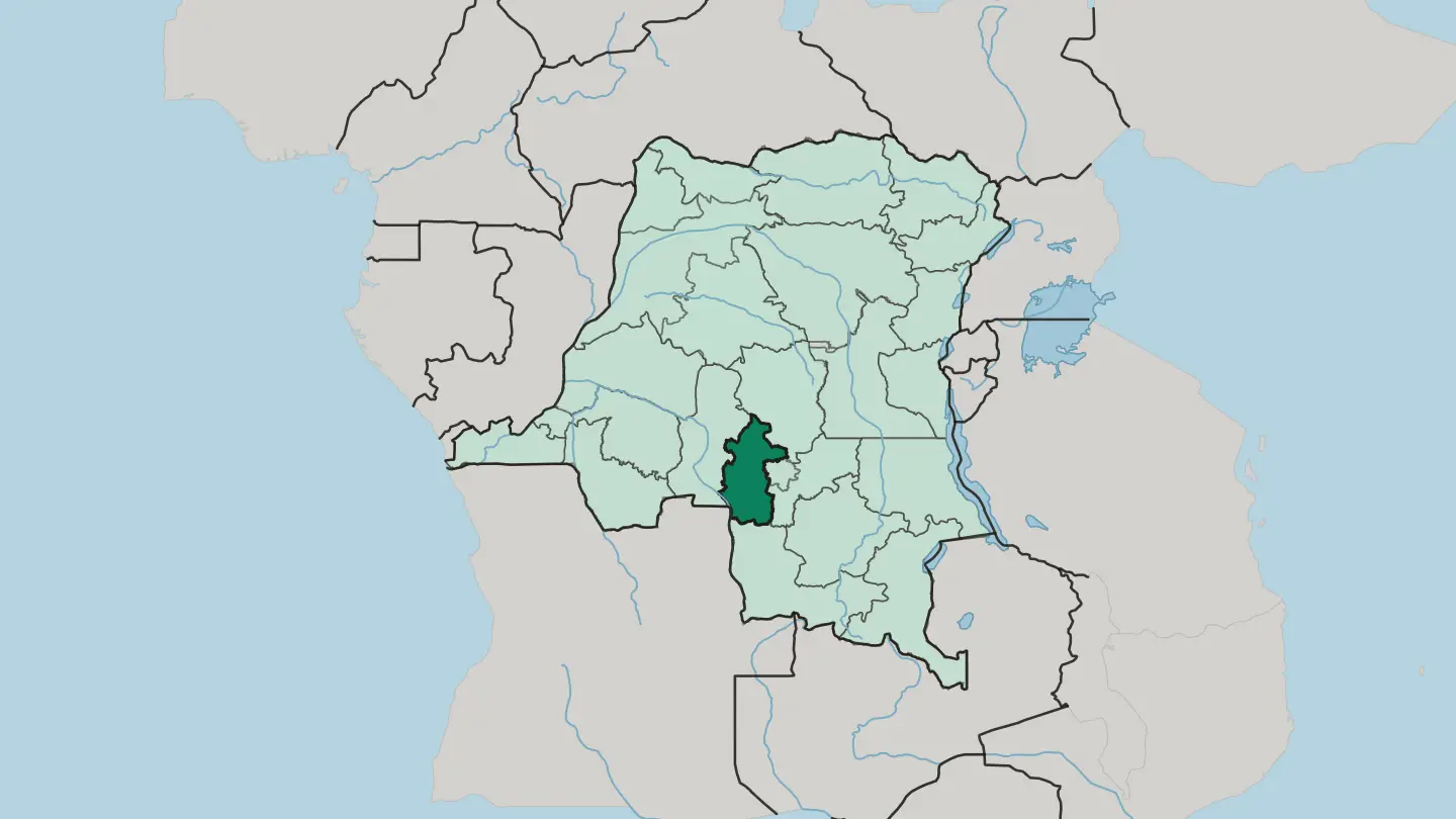 Map of Kasaï-Central in Democratic Republic of the Congo