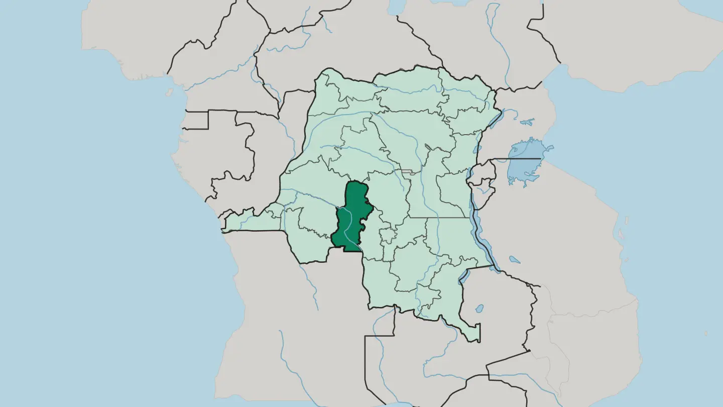 Map of Kasai Province in Democratic Republic of the Congo