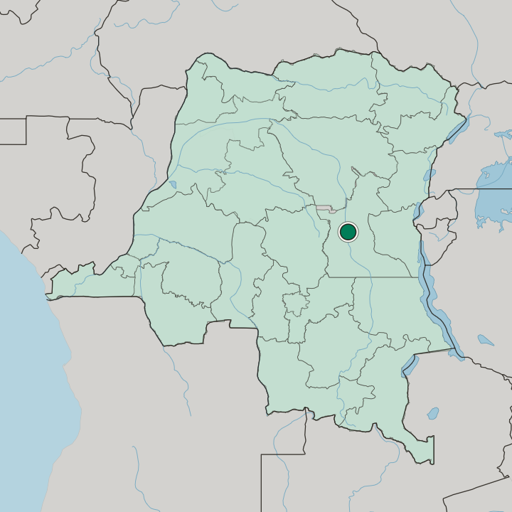 Map showing Kindu — In Democratic Republic of the Congo