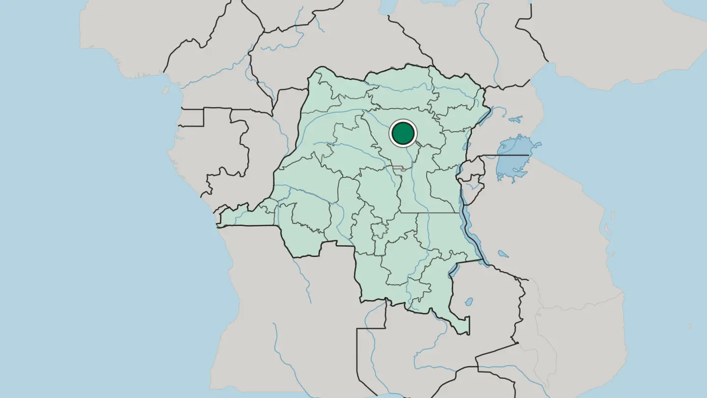 Map of Kisangani in Democratic Republic of the Congo