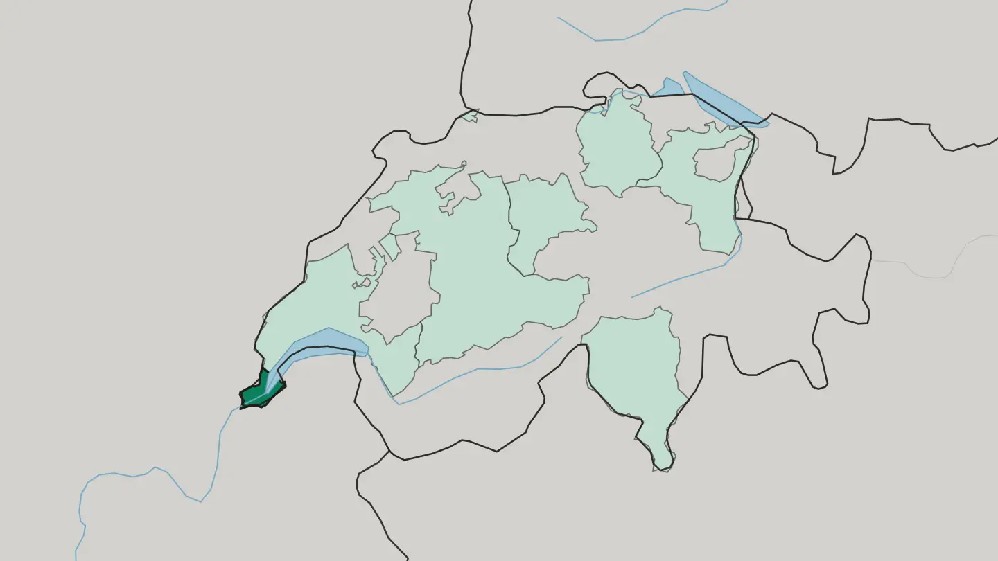 Map of Canton de Genève in Switzerland