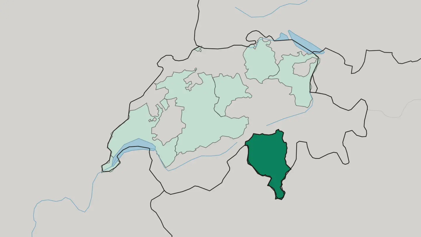 Map of Cantone Ticino in Switzerland