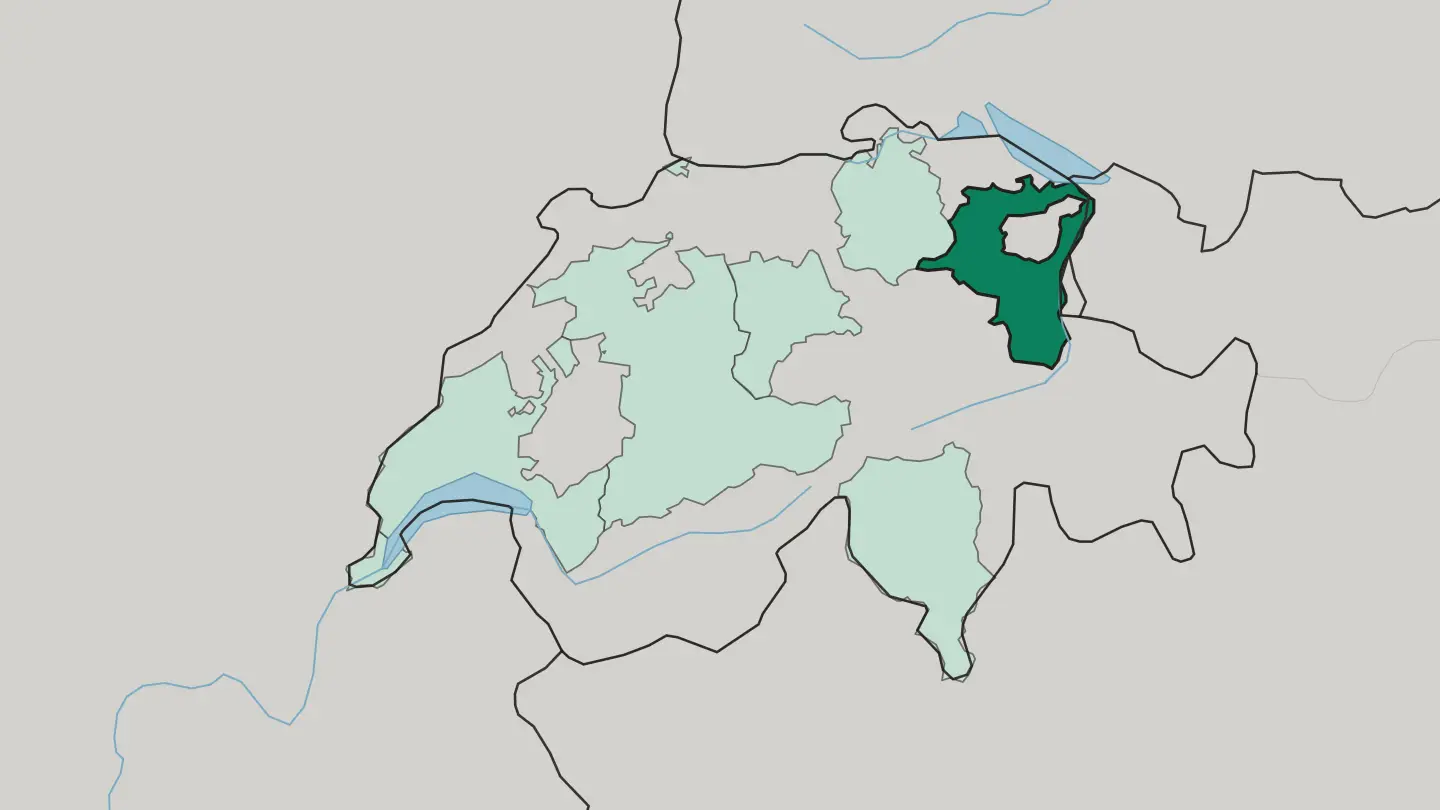 Map of Kanton St. Gallen in Switzerland