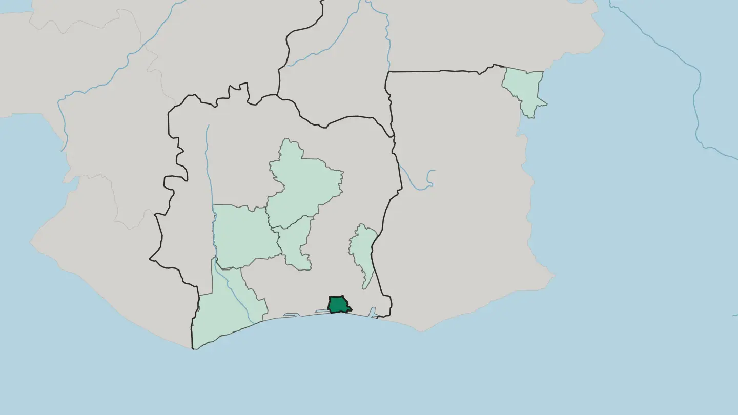 Map of Abidjan in Ivory Coast