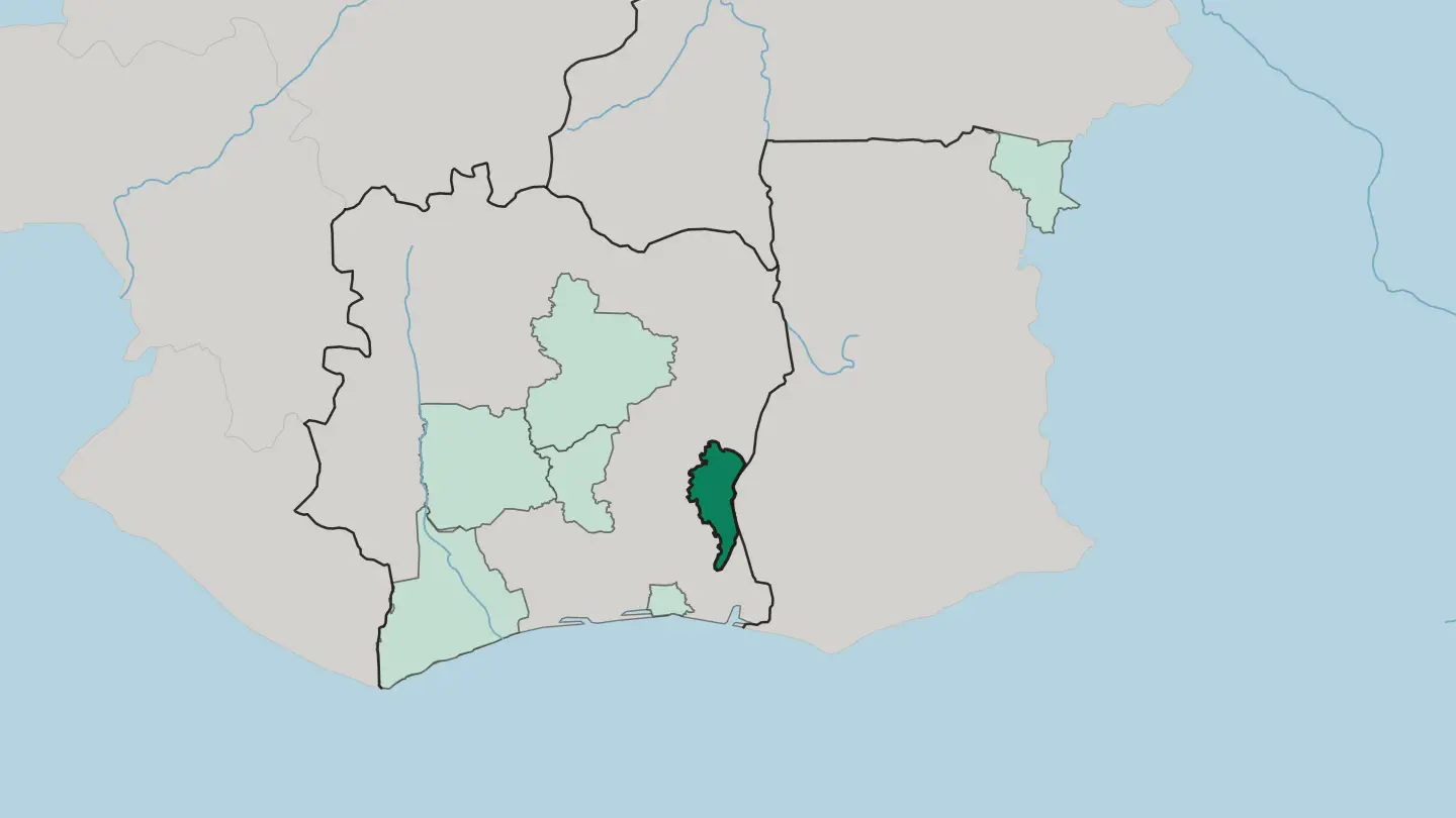 Map of Comoé in Ivory Coast