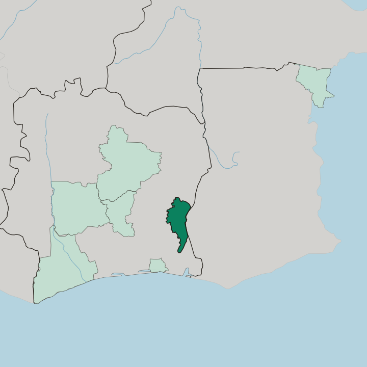 Map showing Comoé — In Ivory Coast