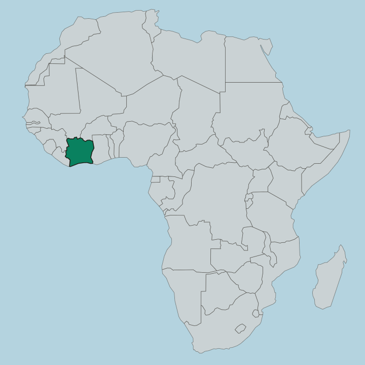 Map showing Ivory Coast — In Africa