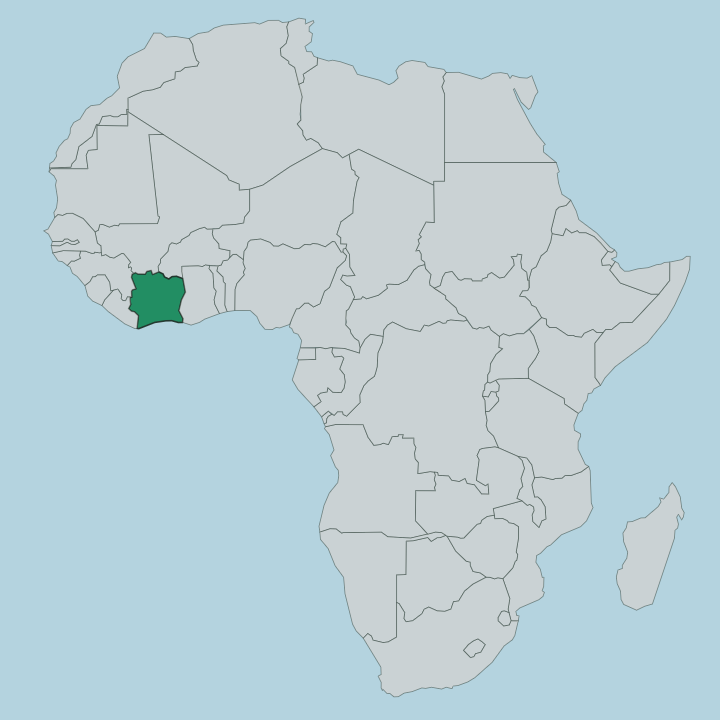 Map showing Ivory Coast — In Africa