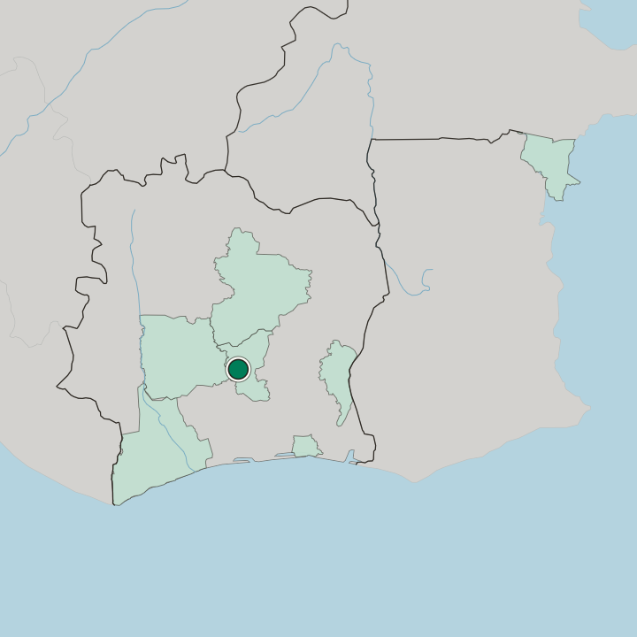 Map showing Yamoussoukro — In Ivory Coast